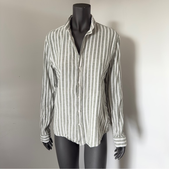 Lindbergh White Slim Fit Striped Cotton Linen Button-Up Shirt Size M - Picture 7 of 7
